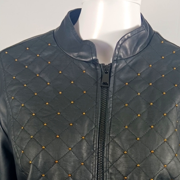 Women Plus Quilted Leather Jacket - Picture 3 of 11